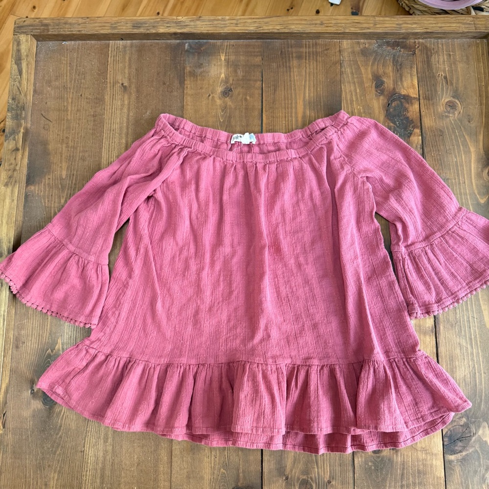 Jolt Pink Ruffle Off Shoulder Blouse